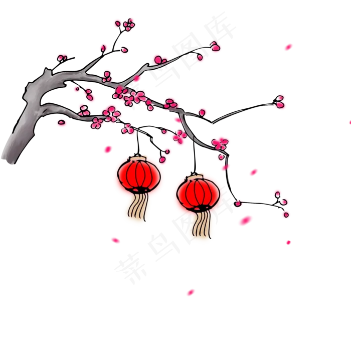 传统中国风手绘梅花灯笼,免抠元素(2000*2000px 300 dpi )psd模版下载