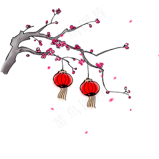 传统中国风手绘梅花灯笼,免抠元素