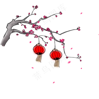 传统中国风手绘梅花灯笼,免抠元素