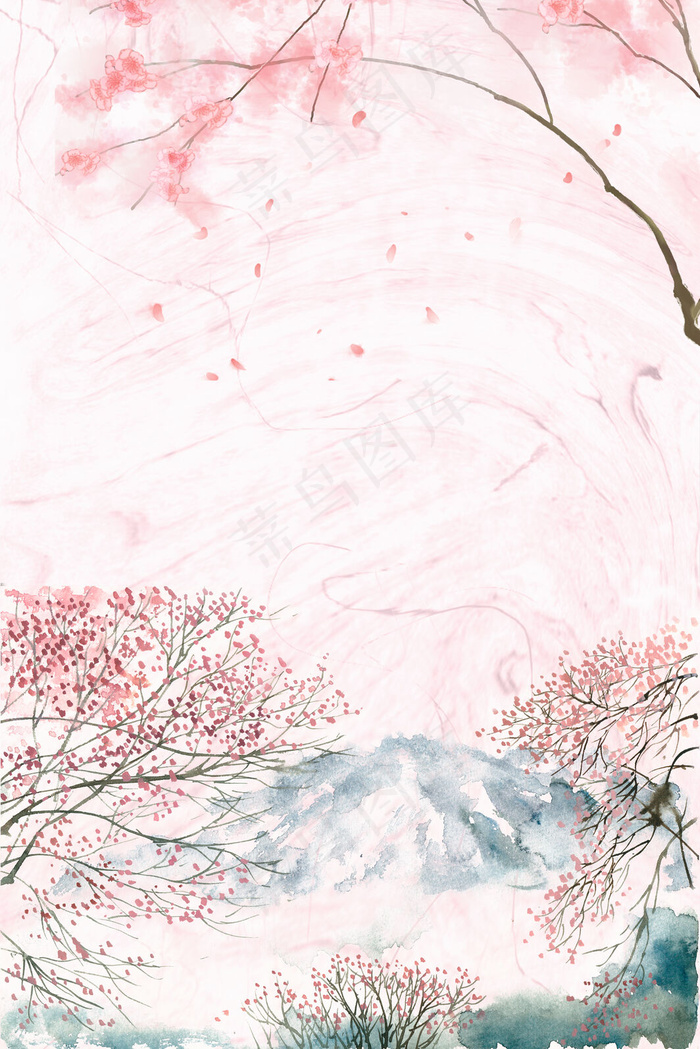 手绘桃花节春天H5背景