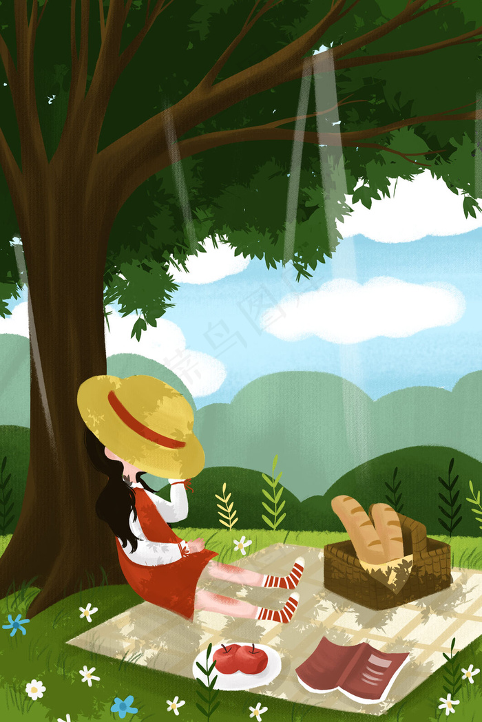 春天春季春困春乏树下睡觉女孩小清新野餐