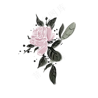 水墨玫瑰写意花鸟绘画,免抠元素