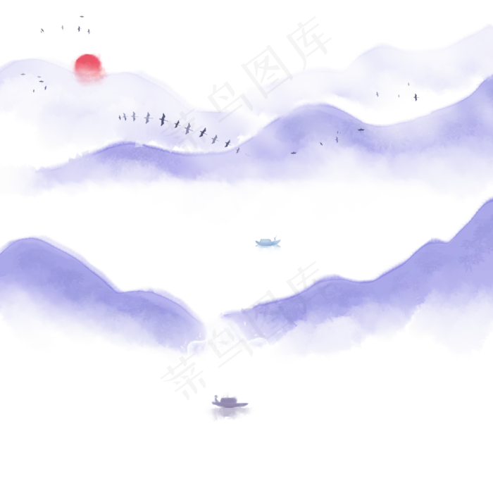 卡通手绘中国风山水(2000X2000(DPI:300))psd模版下载