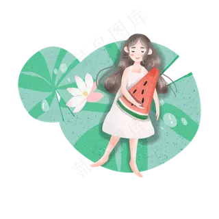 睡在荷叶上的女孩