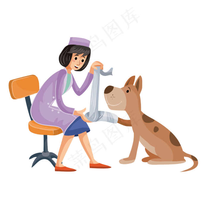 卡通给小狗包扎的护士矢量素材