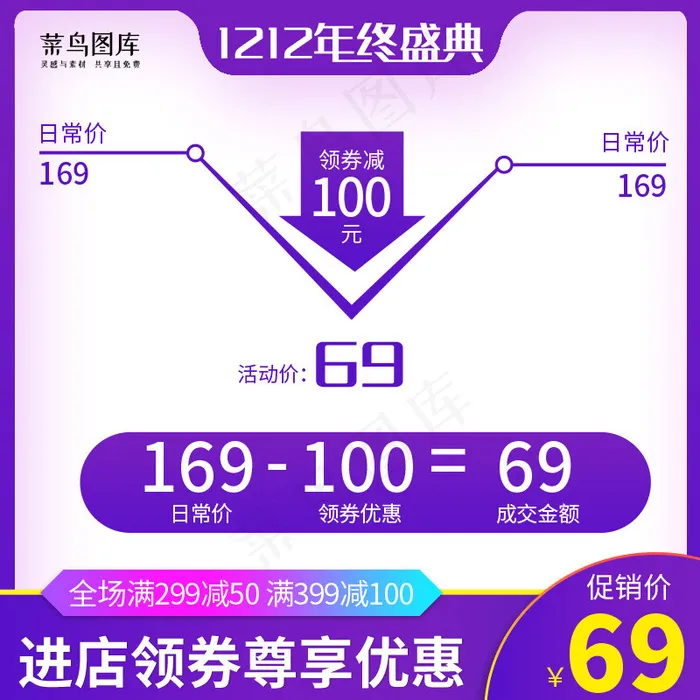 1212年终盛典紫色价格曲线电商主图(800*800px 72 dpi )psd模版下载