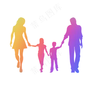 五颜六色一家人出行剪影,免抠元素