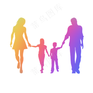 五颜六色一家人出行剪影,免抠元素