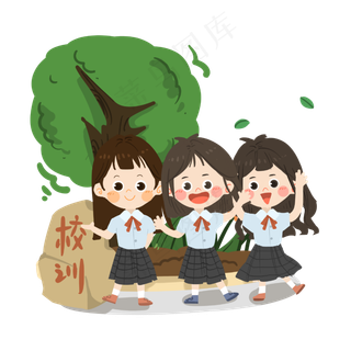 卡通女孩毕业季合影PNG素材
