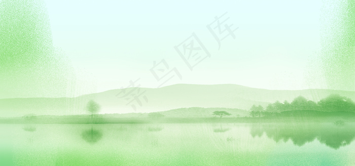简约绿色湖面海报背景