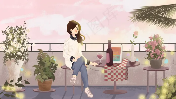 春天粉色阳台女孩(2880X1620(DPI:300))psd模版下载