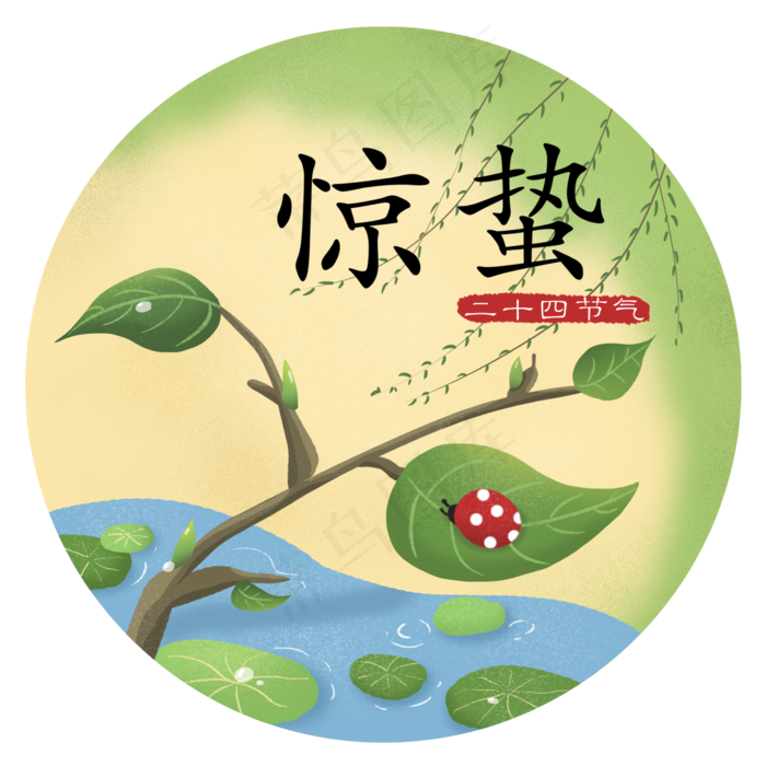 惊蛰二十四节气瓢虫趴在叶子上绿,免抠元素