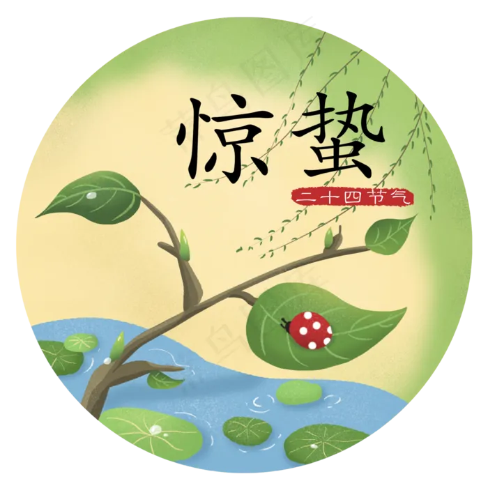 惊蛰二十四节气瓢虫趴在叶子上绿,免抠元素(2362X2362(DPI:300))psd模版下载