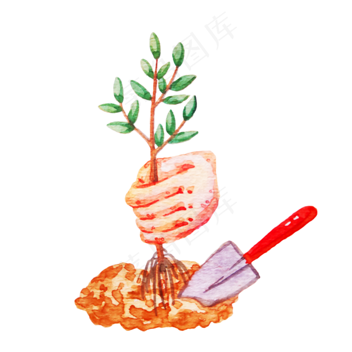 种树的小物和铲子(2000X2000(DPI:300))psd模版下载