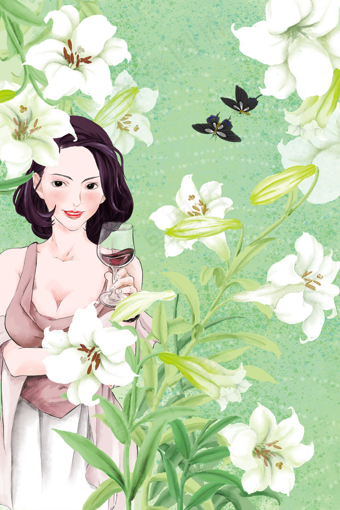 百合花开女神节干杯(3545*5315px 300 dpi )psd模版下载
