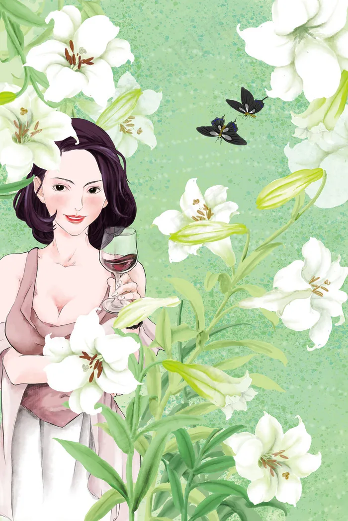 百合花开女神节干杯(3545*5315px 300 dpi )psd模版下载