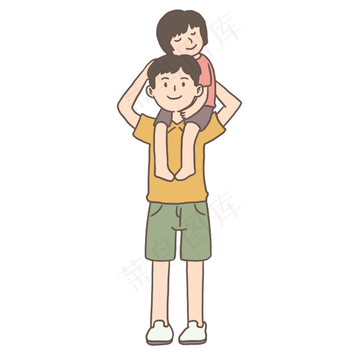 父亲节女儿依偎父亲插画免抠元素