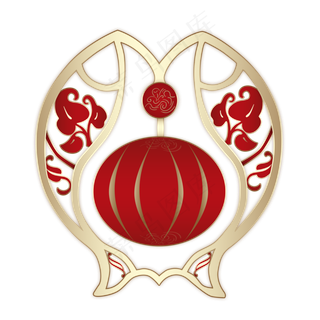 红色金色复古摆件手绘,免抠元素