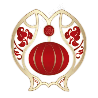 红色金色复古摆件手绘,免抠元素