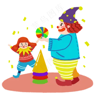 愚人节小丑表演小孩欢呼手绘人物