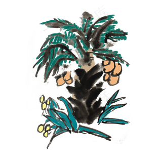 夏天新鲜椰子水墨手绘