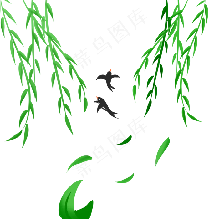 春季装饰柳枝和燕子(2000X2000(DPI:299))psd模版下载
