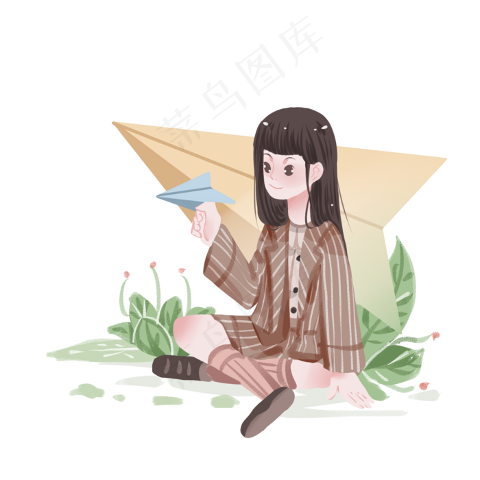 春分人物和纸飞机,免抠元素