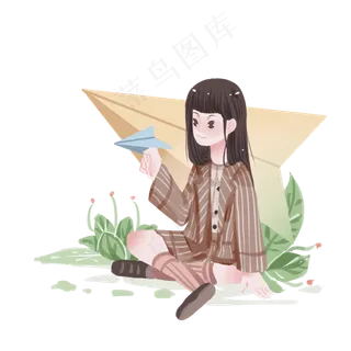 春分人物和纸飞机,免抠元素