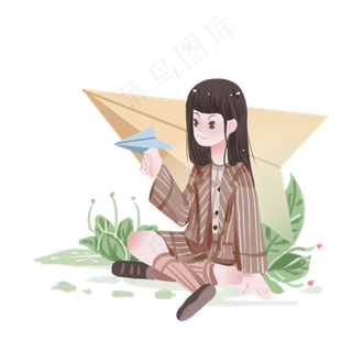 春分人物和纸飞机,免抠元素