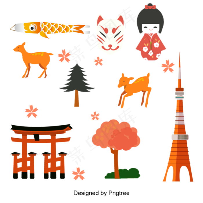 黄色创意日本可爱小元素组合,免抠元素