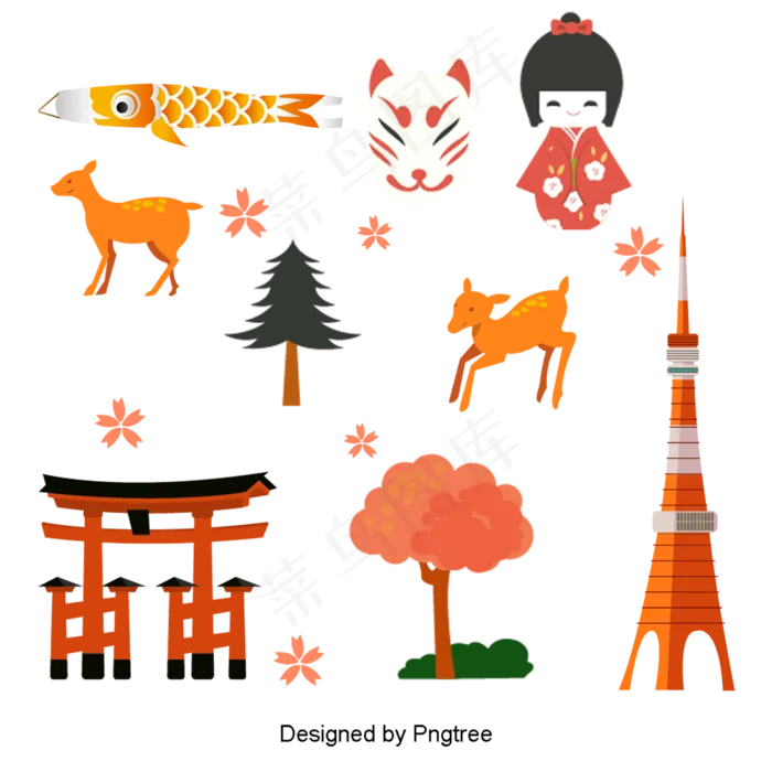 黄色创意日本可爱小元素组合,免抠元素(2500X2500(DPI:300))psd模版下载