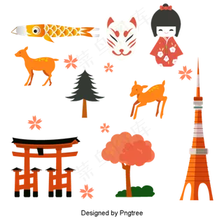 黄色创意日本可爱小元素组合,免抠元素