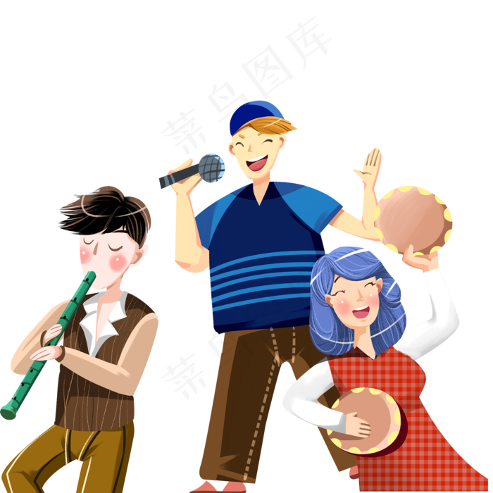 卡通男孩女孩在表演节目