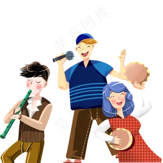 卡通男孩女孩在表演节目