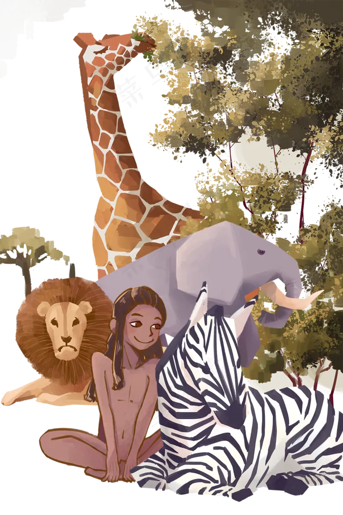 保护动物非洲草原自然生态和谐,免抠元素(1000X1499(DPI:300))psd模版下载