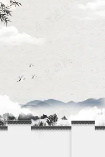 新式中国风地产山水古式围墙海报