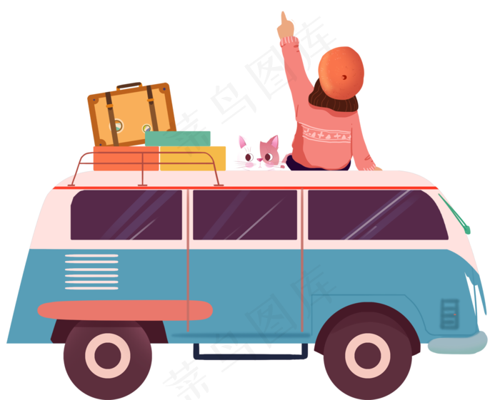 女孩猫咪汽车