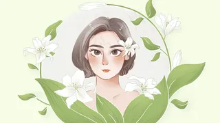 花与少女小清新文艺手绘风配图