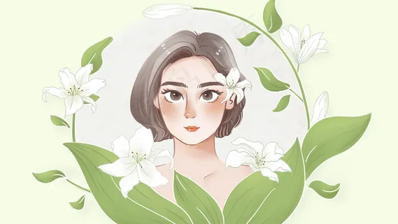 花与少女小清新文艺手绘风配图 花与少女小清新文艺手绘风配图