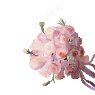 粉色水彩手绘玫瑰花束免抠元素