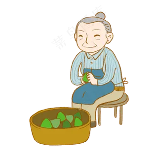 端午节蓝色包粽子奶奶手绘卡通元