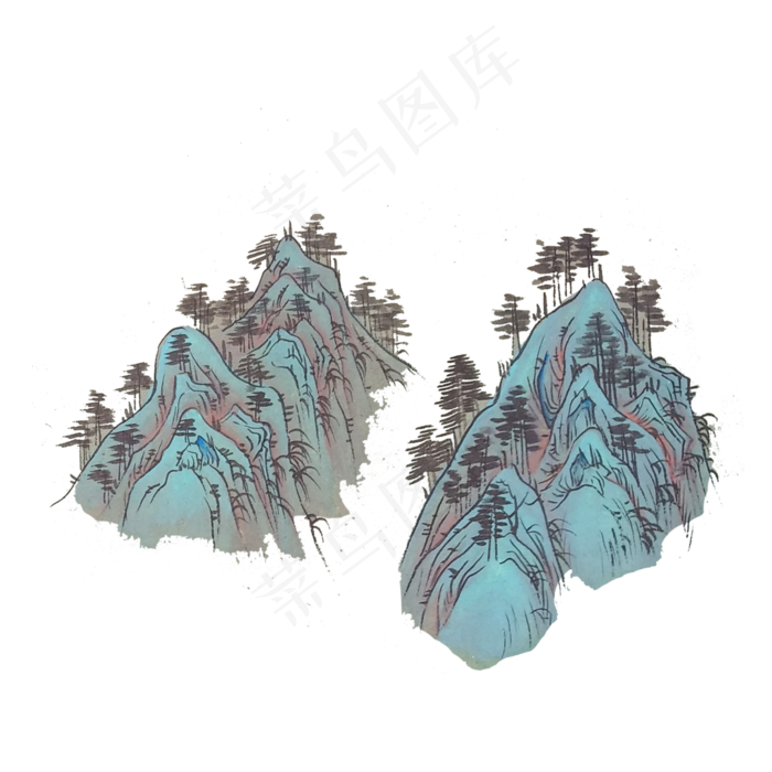山水水墨山石松PNG风景(4000X4000(DPI:300))psd模版下载