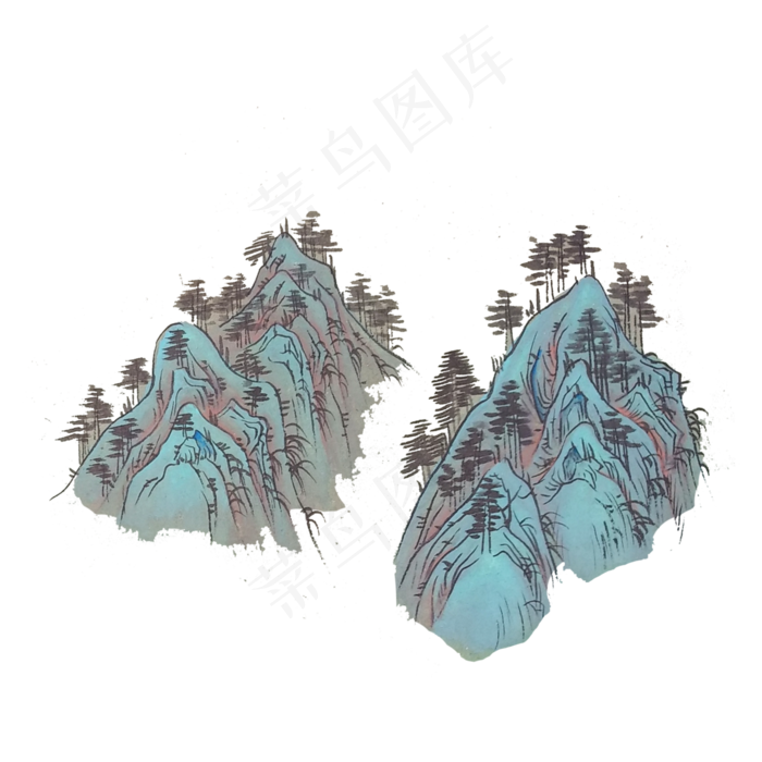 山水水墨山石松PNG风景