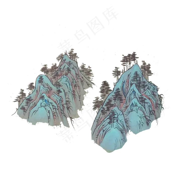 山水水墨山石松PNG风景(4000X4000(DPI:300))psd模版下载