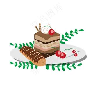 手绘巧克力抹茶蛋糕矢量免抠图