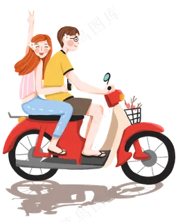 手绘骑车约会的情侣下载