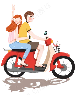 手绘骑车约会的情侣下载