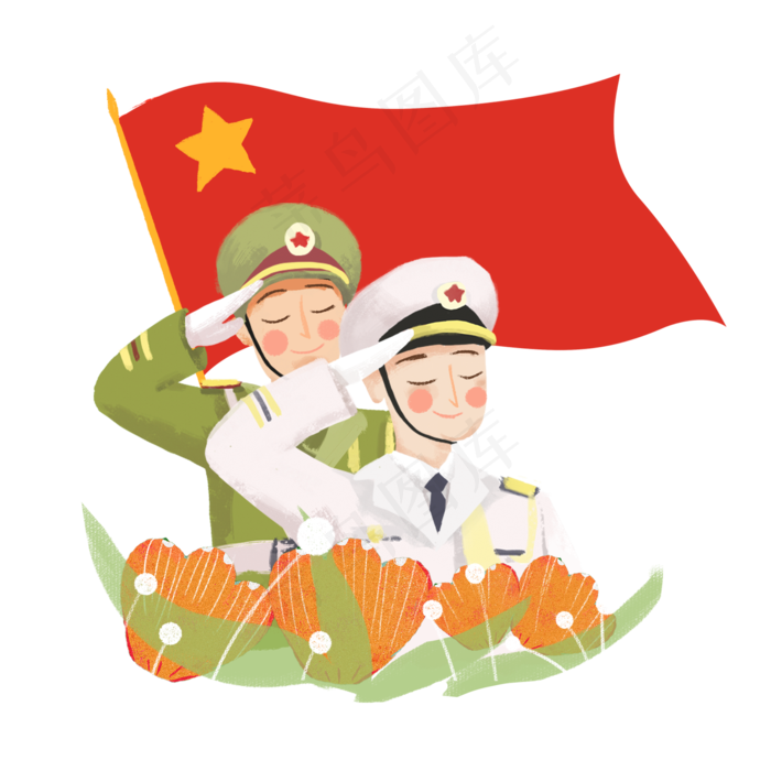 八一建军节敬礼军人png素材(2000X2000(DPI:300))psd模版下载