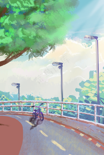 春夏唯美治愈日系清新街道场景五月你好白云