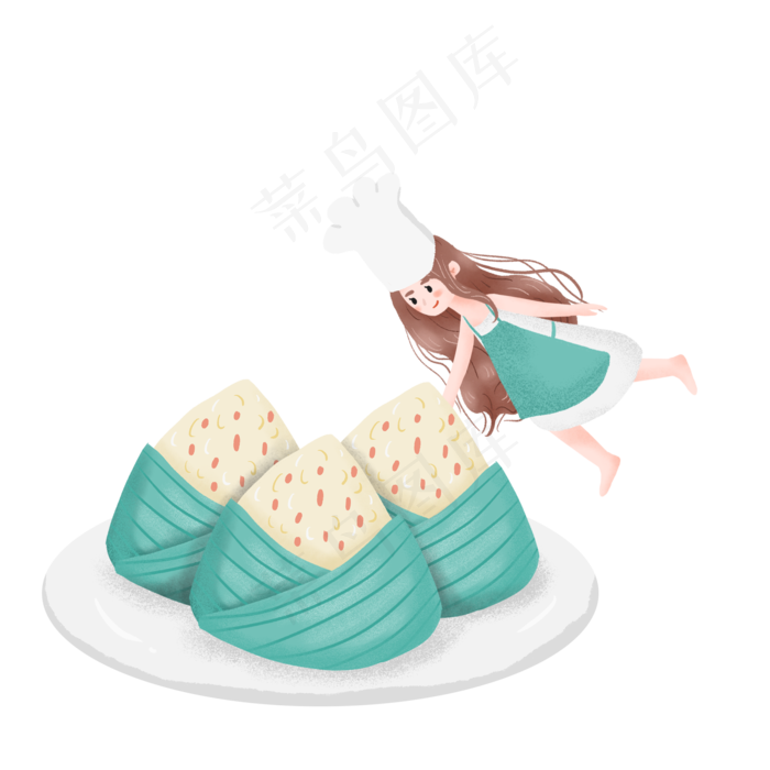 简约做粽子的女孩插画海报免抠元